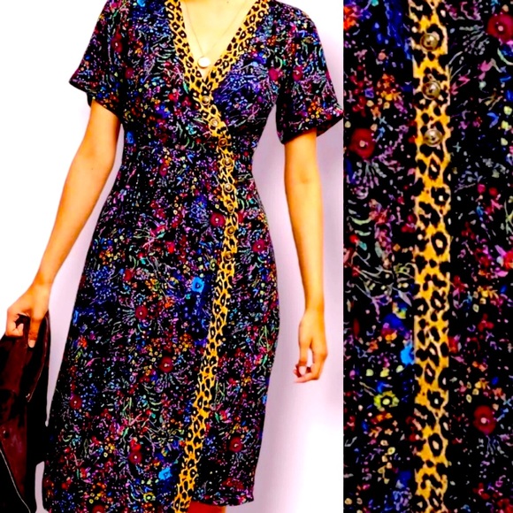 Anthropologie Leopard Floral Wrap Dress - Picture 3 of 12